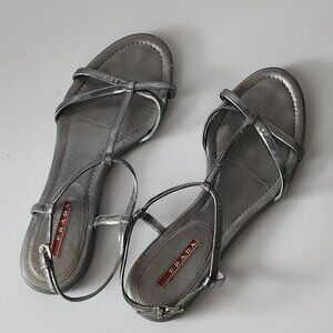 Prada Silver Metallic Leather Sandals
